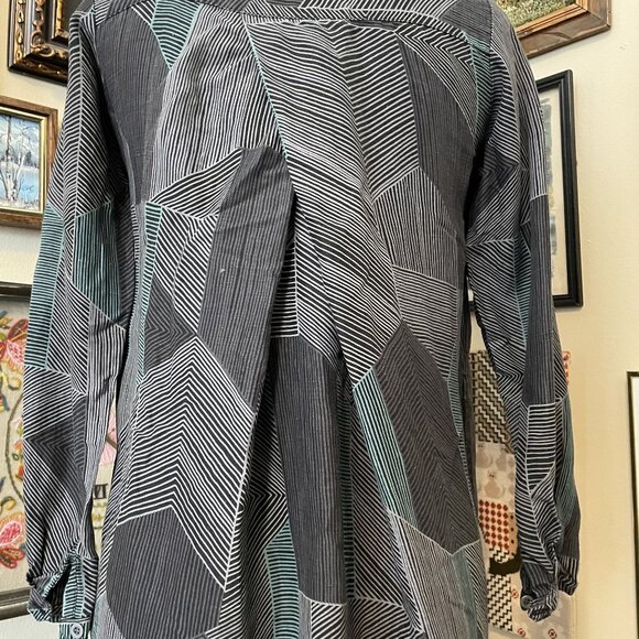 Gudrun Sjoden Black Green White Geometric Linen Print Button-Down Dress Size S - Picture 5 of 8